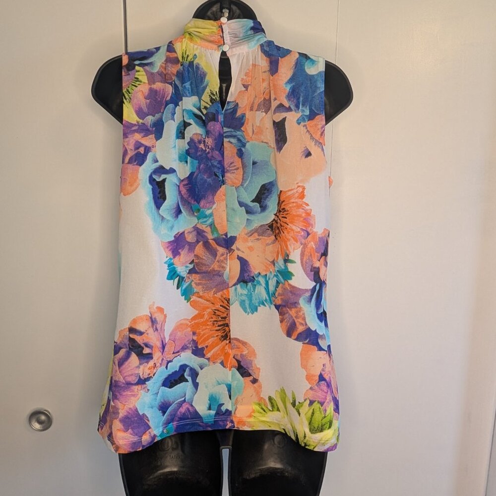 EUC Worthington Floral Mock Neck Sleeveless Multicolor SZ L - Picture 3 of 6